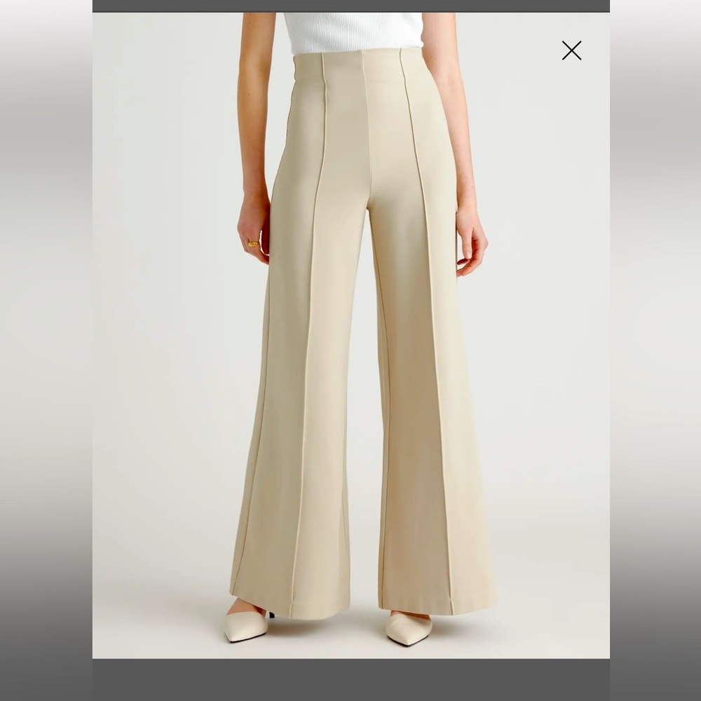 Quince Ultra-Stretch Ponte Super Wide Leg Pants In Ecru - Size Petite Small